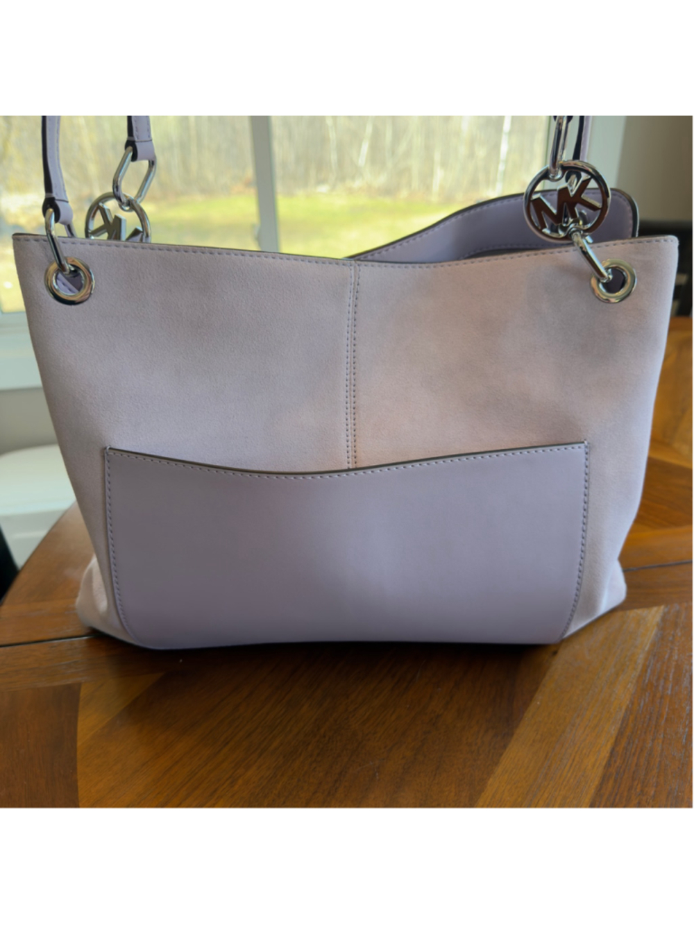 NWOT Women's Michael Kors Christina Large Shoulder Bag Suede LT Quartz SKU772 - Picture 6 of 12